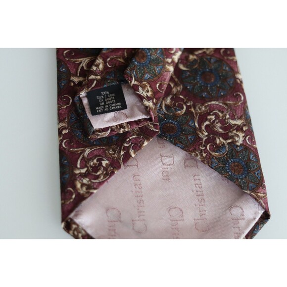 Last Price! Christian DIOR Monsieur Men’s Silk Neck Tie Burgundy Gold Crest - Picture 7 of 9